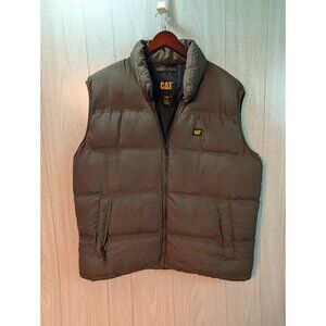 CAT Caterpillar Vest Mens 2XL Brown Quilted Puffer Full Zip Outdoor Workwear